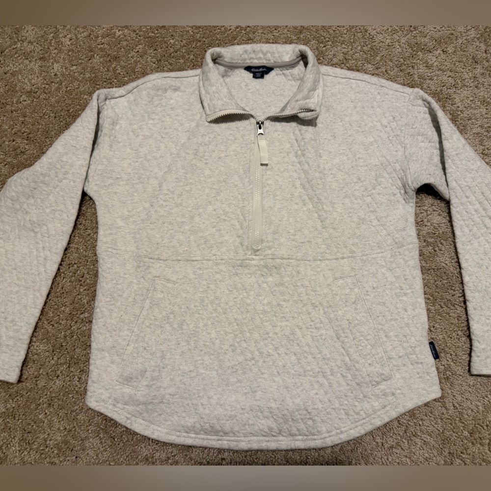 Eddie Bauer Quilter Gray Sweater Fleece Pullover Women’s  Size Small